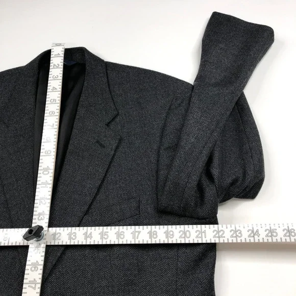 Brooks Brothers 346 Wool 44R Button Sport Coat Jacket Herringbone Blue Gray